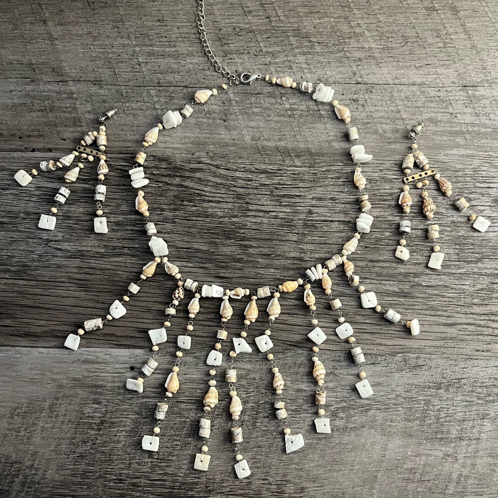 Boho Shell Wood Stones necklace earrings Set Mermaid jewelry Beach Fashion